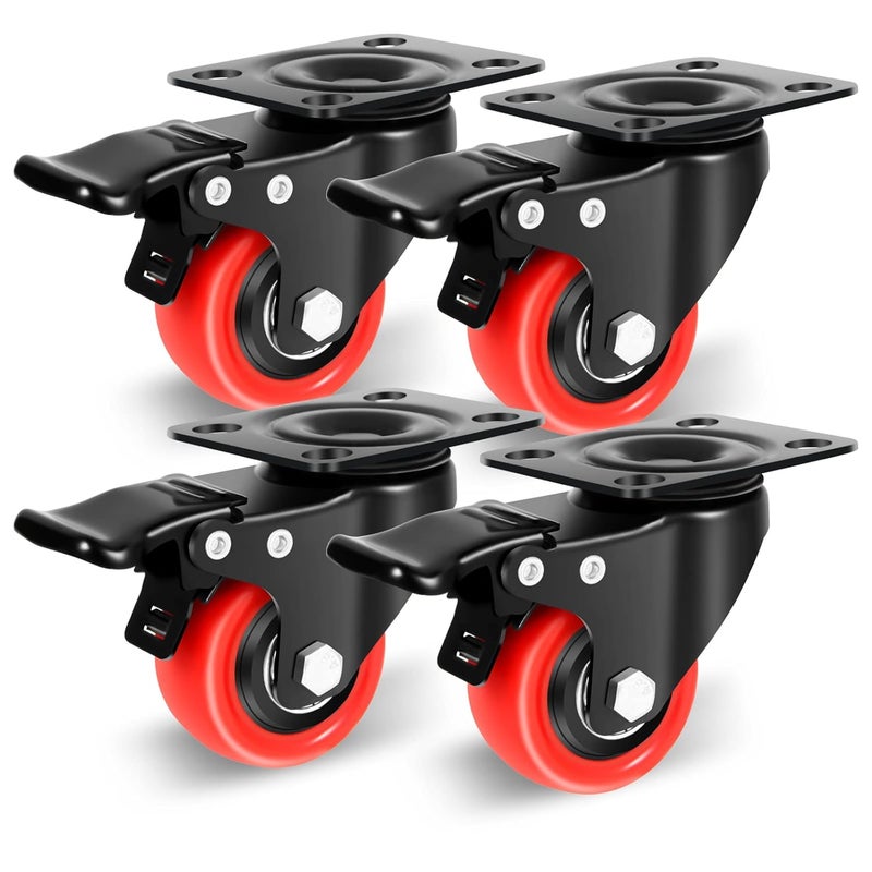 Nefish 2 Inch Casters Set of 4, Heavy Duty Top Plate Caster Wheels with Brake 600 Lbs, Dual Locking Furniture Castors, 360 Degree Swivel Casters, No Noise Polyurethane Wheels for Cabinet, Furniture - Image 1
